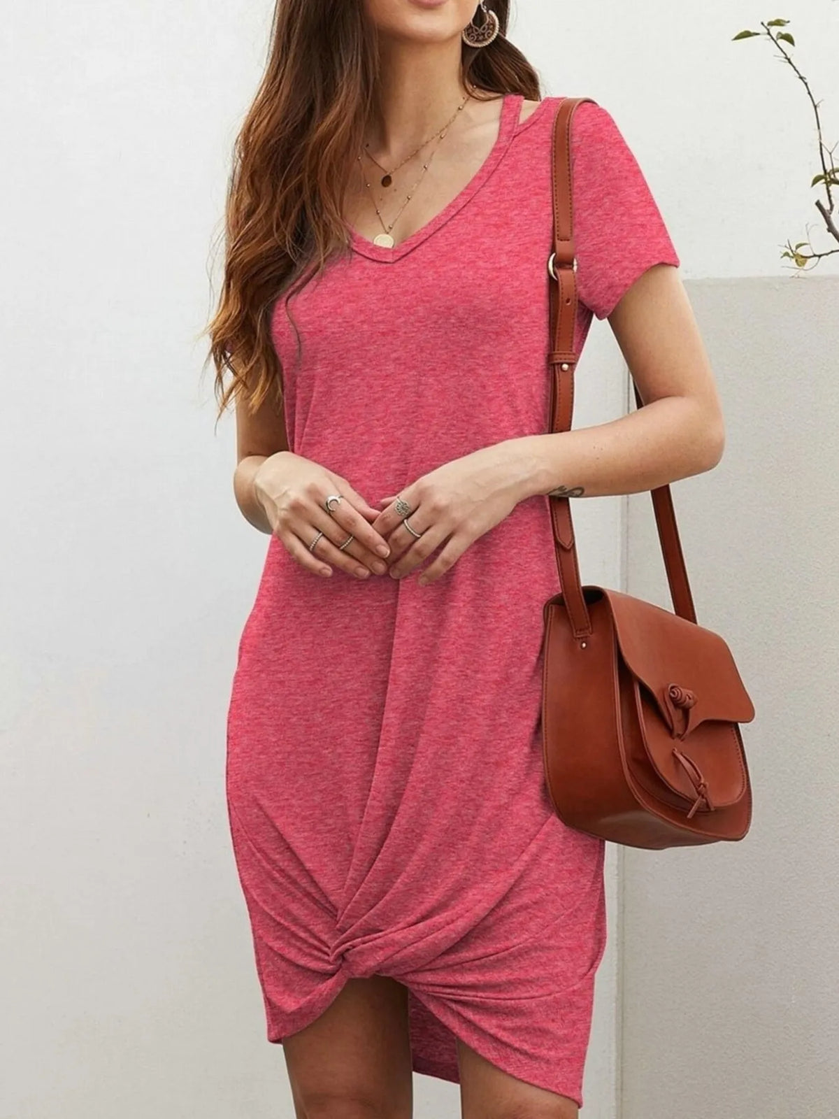 V-Neck Twisted Knot T-Shirt Dress