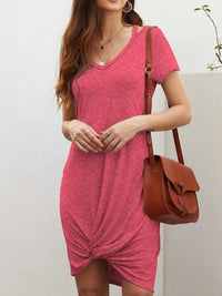 V-Neck Twisted Knot T-Shirt Dress