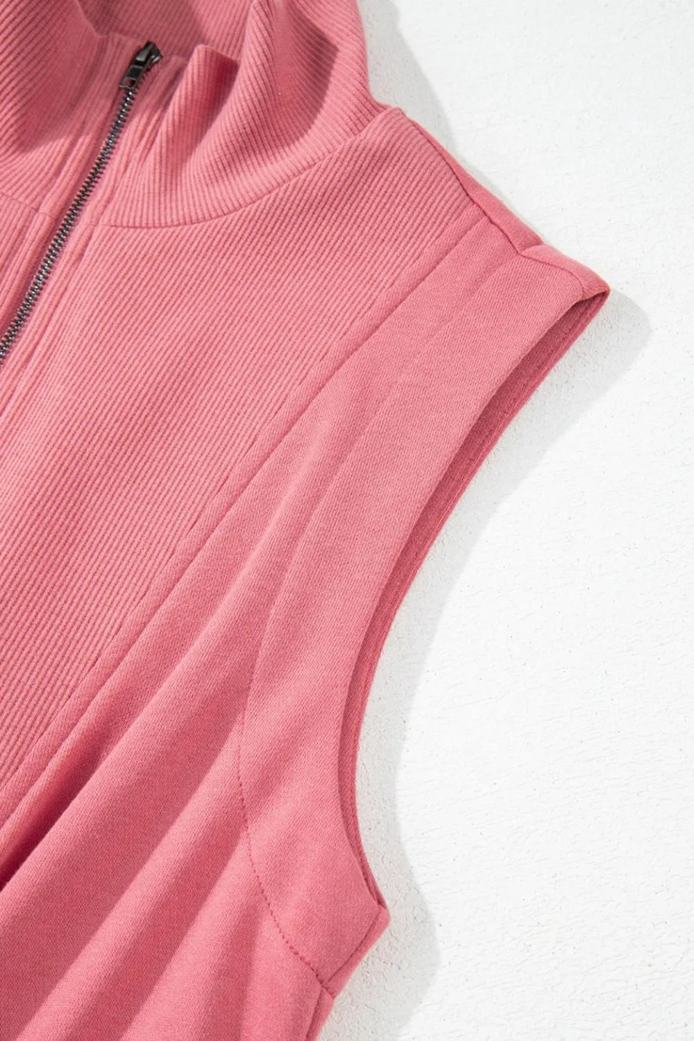 French Terry Zipped Collar Sleeveless Drawstring Waist Mini Dress