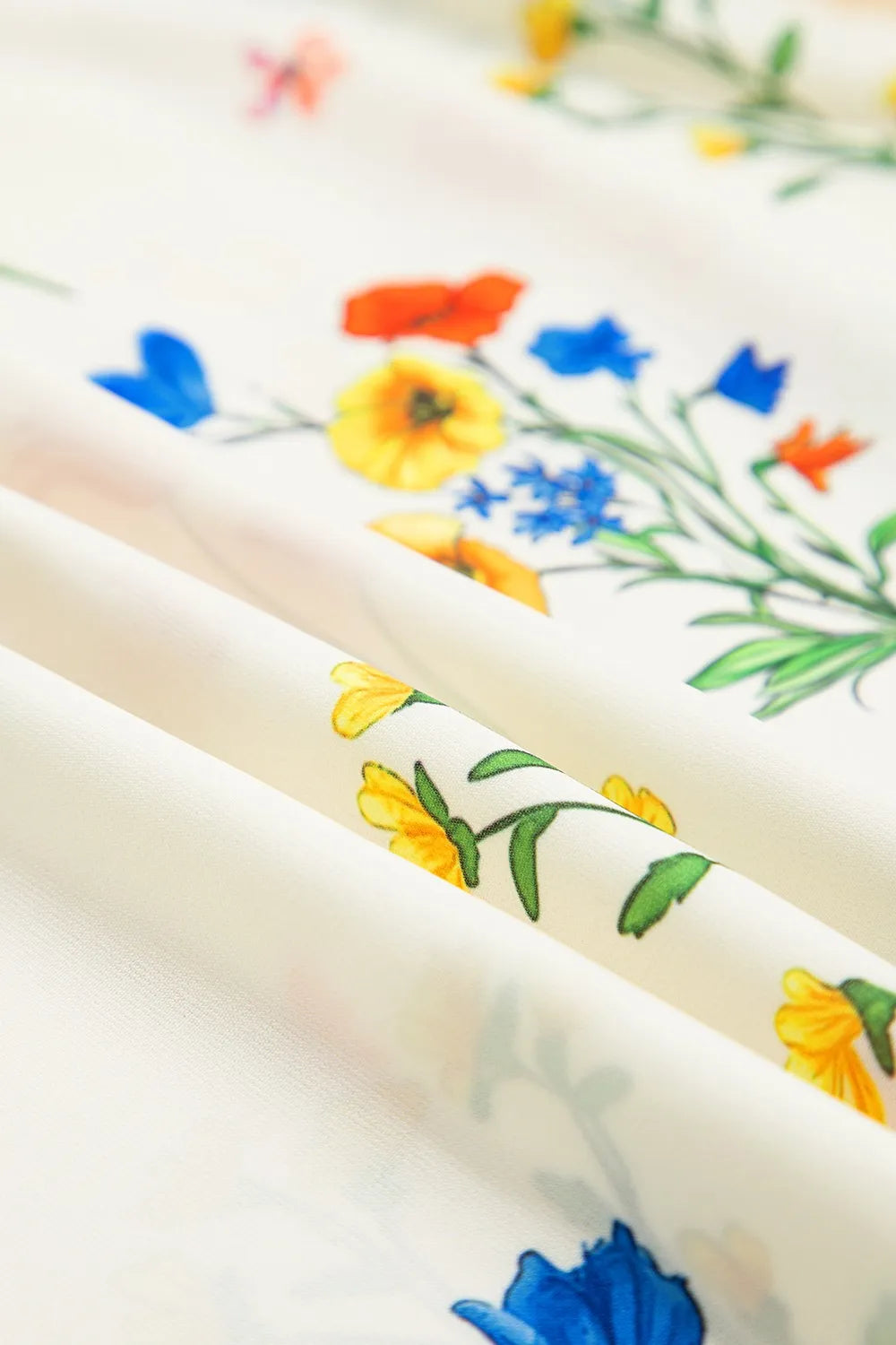 Floral Short Puff Sleeve Notched Blouse