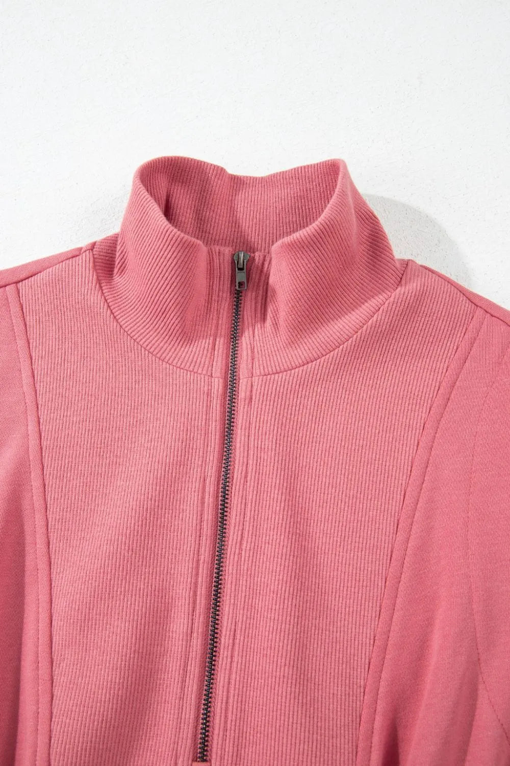 French Terry Zipped Collar Sleeveless Drawstring Waist Mini Dress