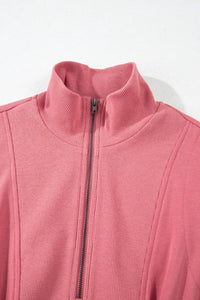 French Terry Zipped Collar Sleeveless Drawstring Waist Mini Dress