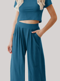 Round Neck Short Sleeve Top and Pants Set