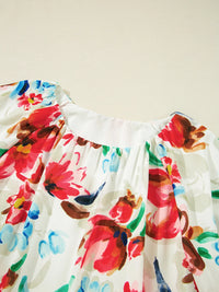 Floral Print Puffy Half Sleeve Blouse