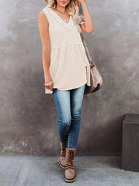 V-Neck Contrast Trim Waffle Knit Tank Top