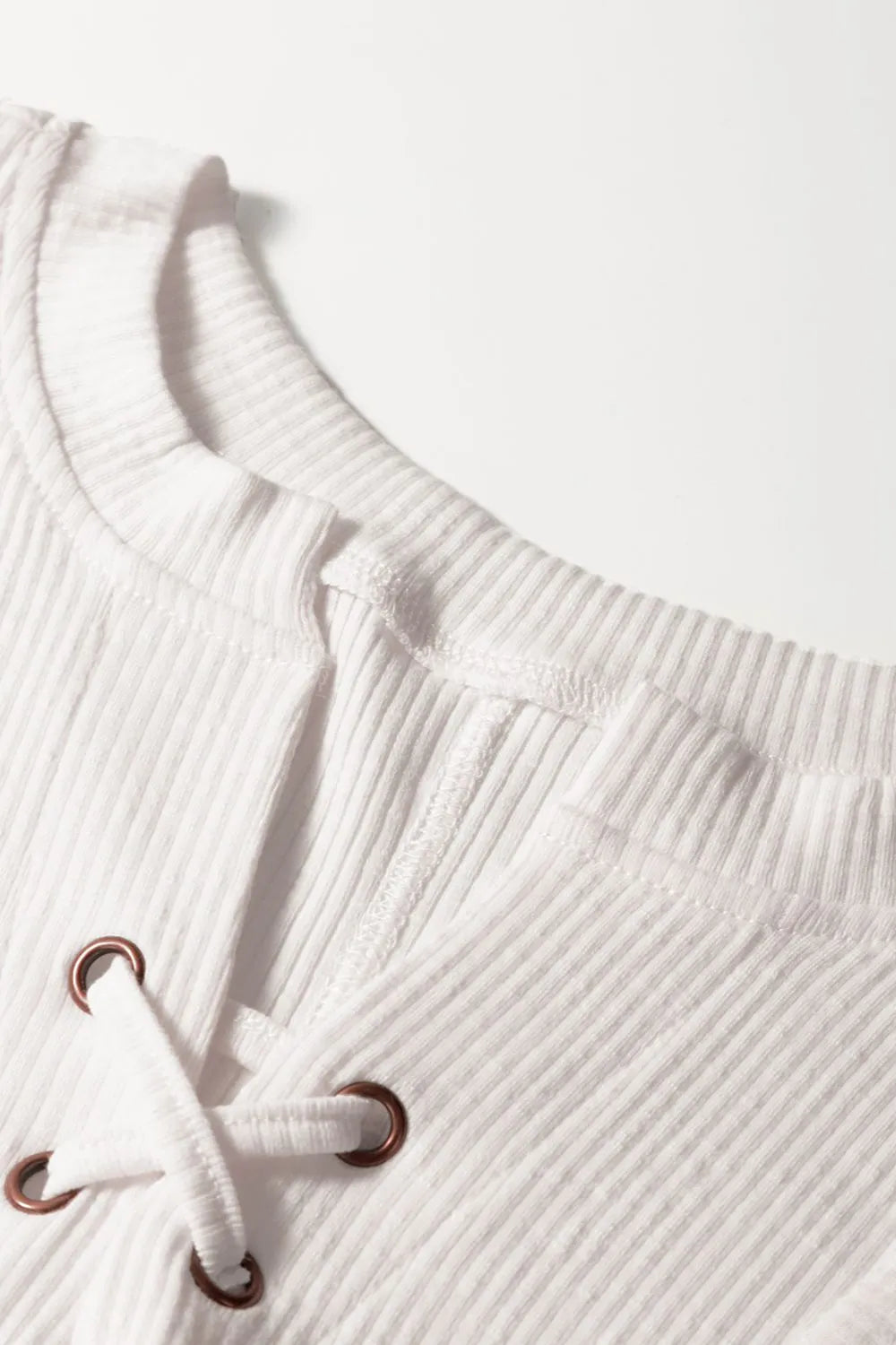 Ribbed Texture Lace Patchwork Short Sleeve Top