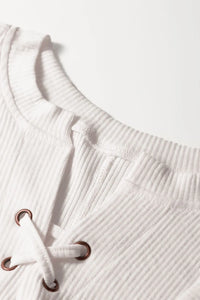 Ribbed Texture Lace Patchwork Short Sleeve Top