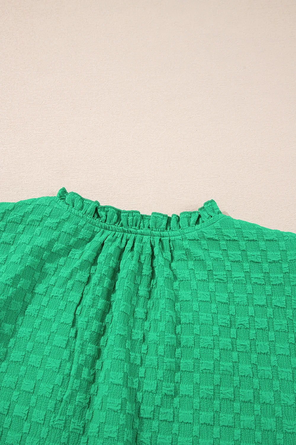 Textured Puff Short Sleeve Notched Top