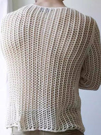 Men's Full Size Hollow Out Round Neck Long Sleeve Top Plus Size