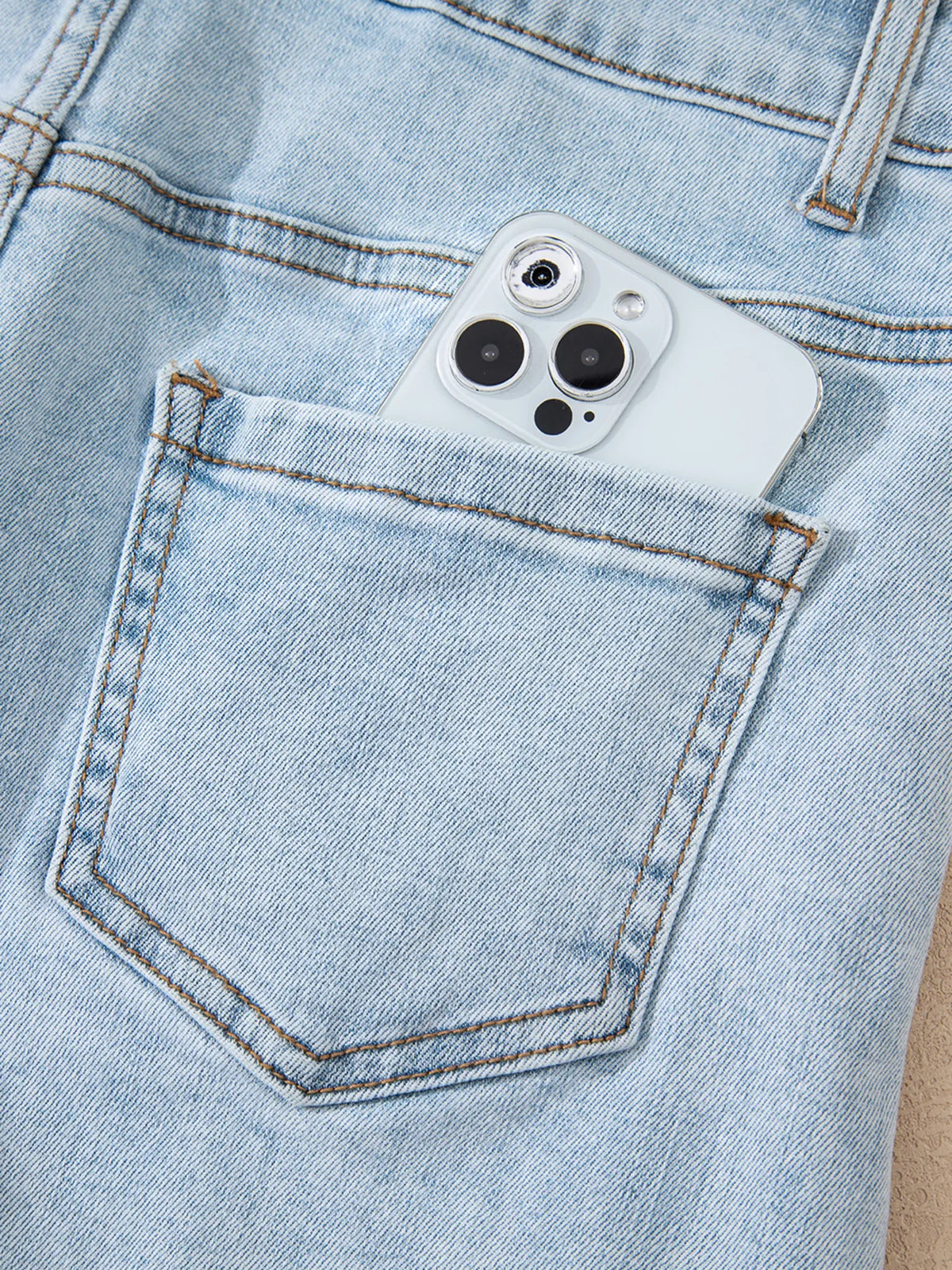 High Rise Distressed Raw Hem Denim Shorts