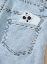 High Rise Distressed Raw Hem Denim Shorts