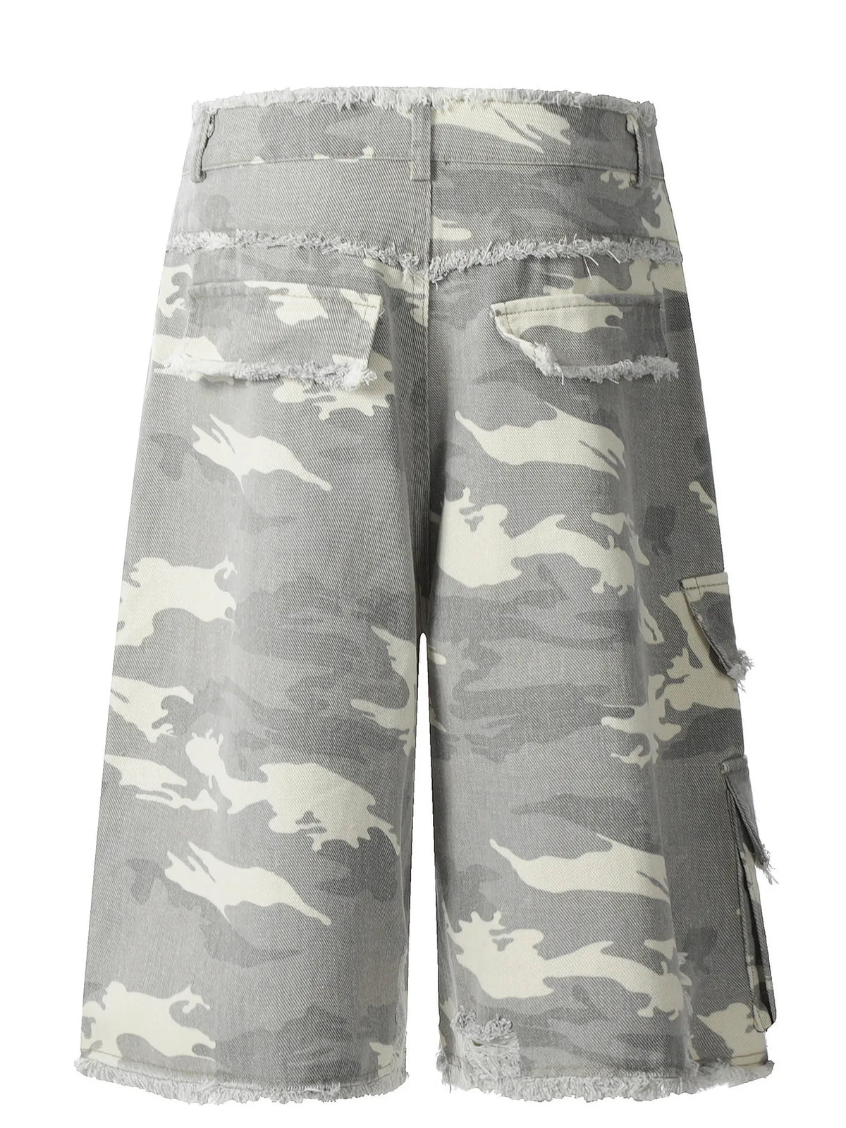 Men's Camouflage Denim Shorts with Raw Hem