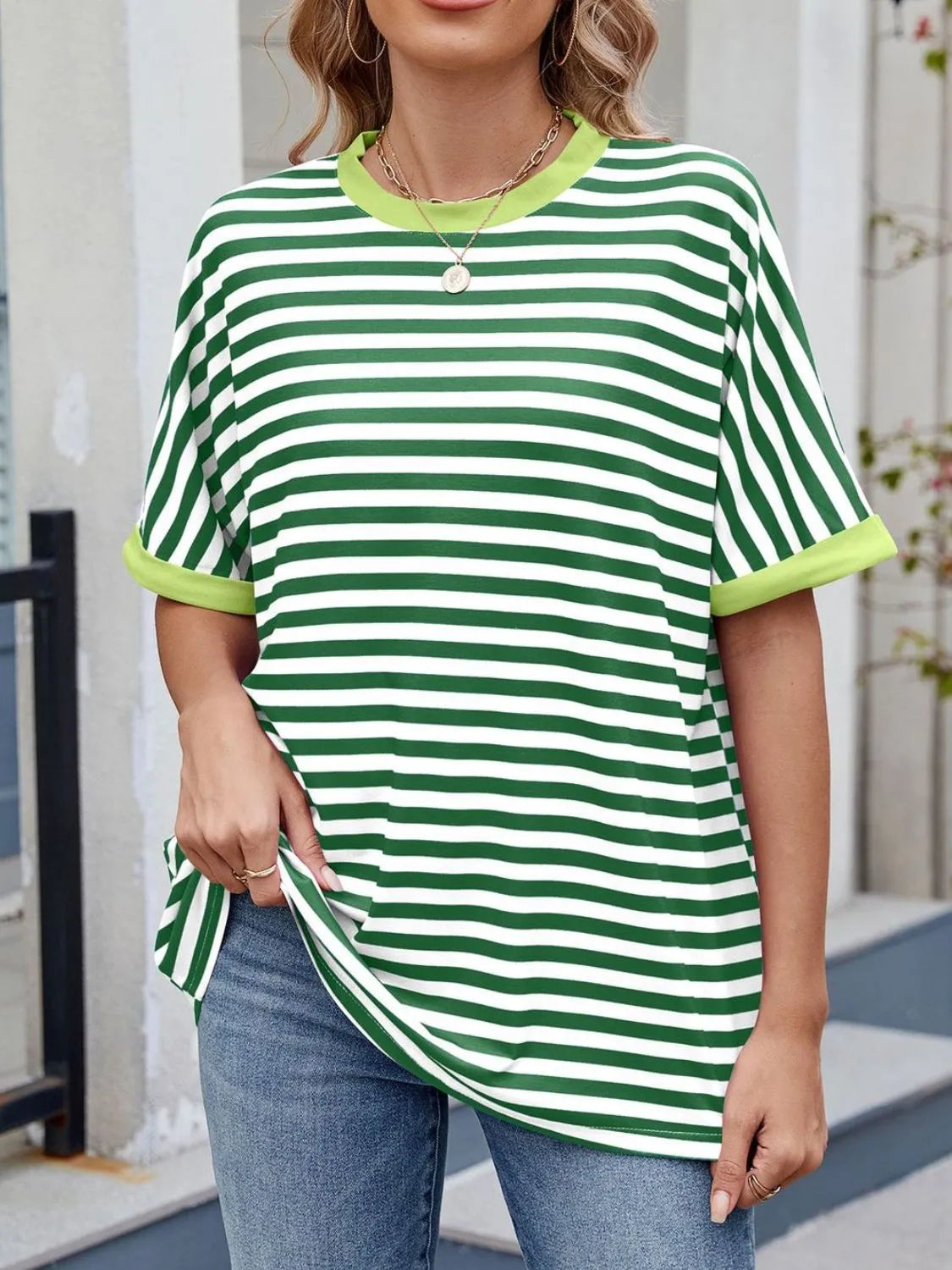 Striped Round Neck Half Sleeve T-Shirt