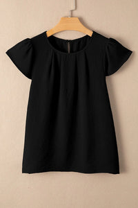 Ruffle Sleeve Round Neck Casual Blouse