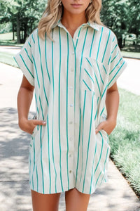 St Patricks Striped Wide Short Sleeve Shift Mini Shirt Dress