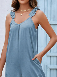 Wide Leg Ruffle Strap Jumpsuit