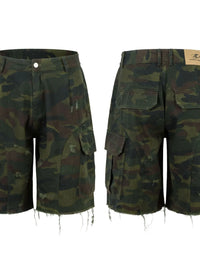 Men's Camouflage Cargo Shorts with Frayed Hem