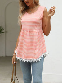 Lace Trim Sleeveless Babydoll Tank Top