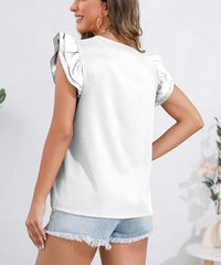 Ruffle Cap Sleeve Round Neck Blouse