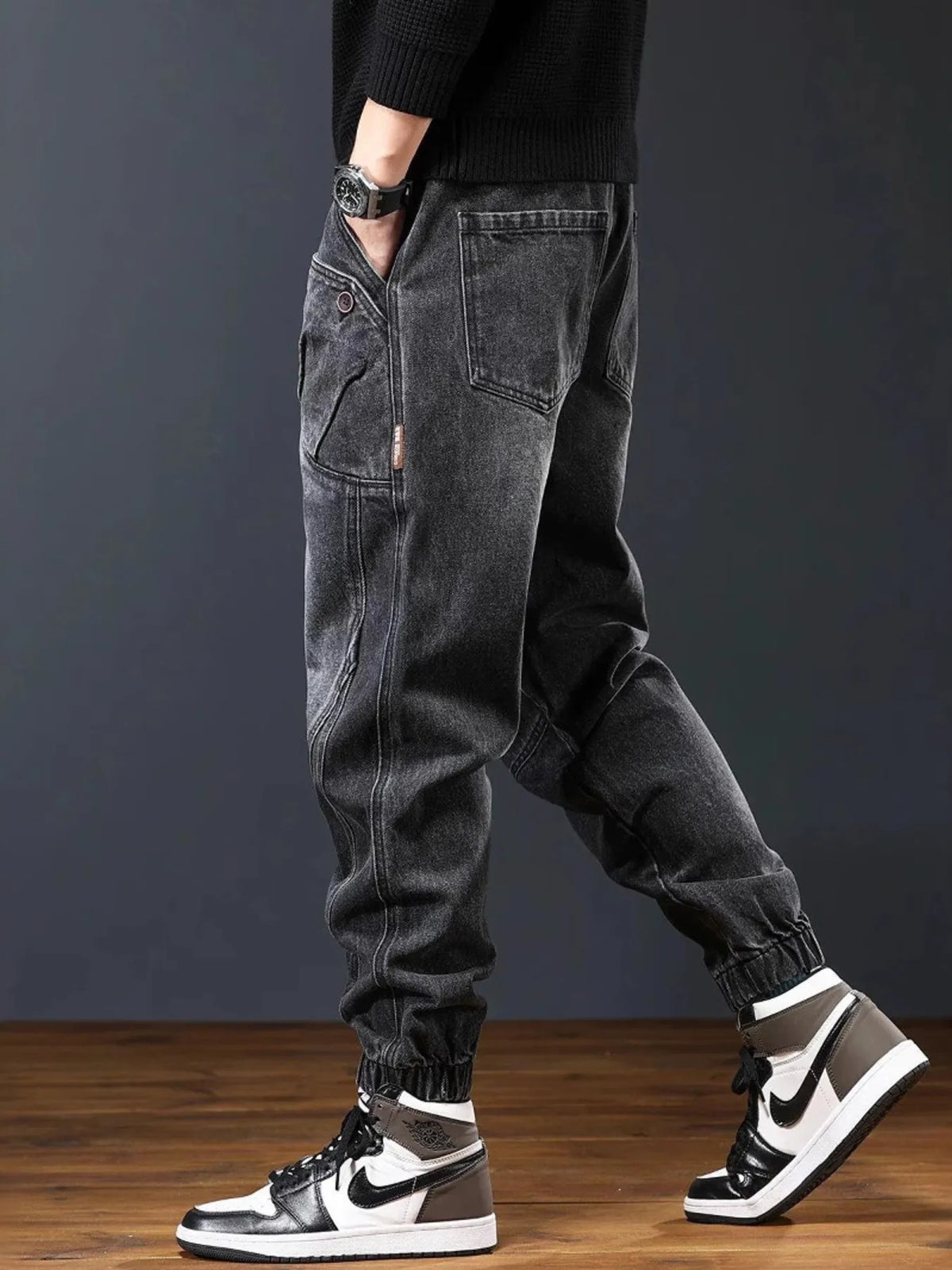 Men's Plus Size Washed Cargo Jogger Jeans