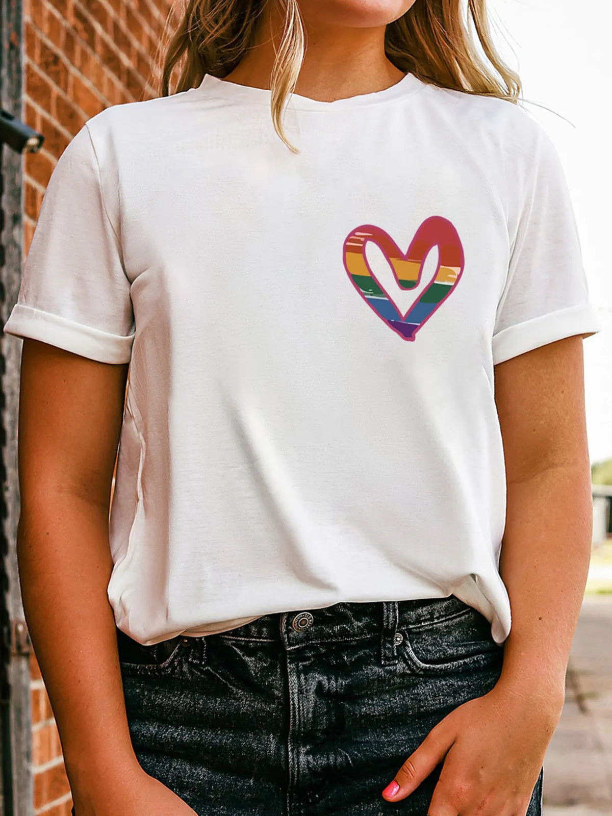 Letter Round Neck Short Sleeve T-Shirt