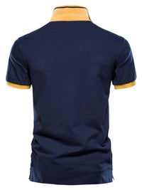 Men's Embroidered Collared Neck Striped Contrast Polo
