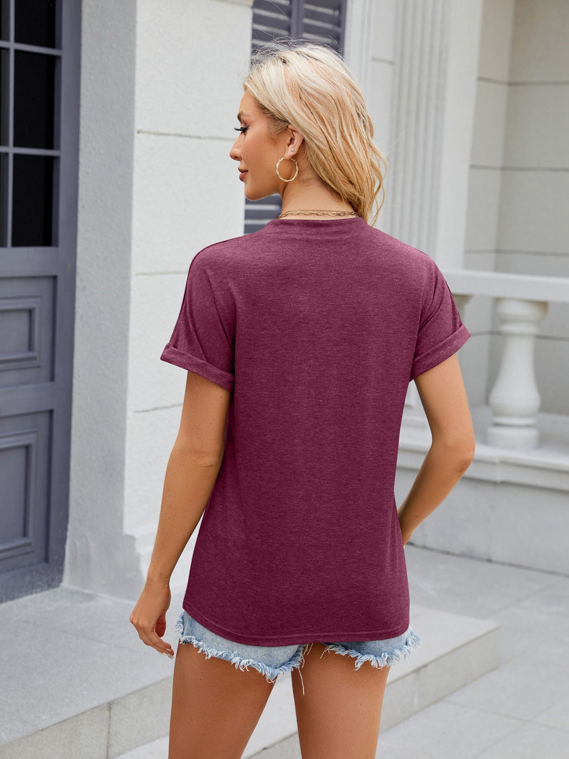 Florira Notched Short Sleeve T-Shirt