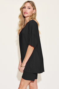 Bamboo Full Size V-Neck Drop Shoulder T-Shirt and Shorts Set