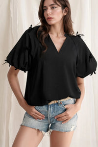 Bow Decor Puff Sleeve Blouse