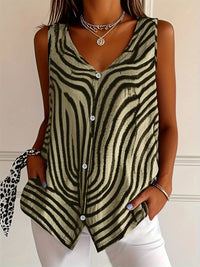 Sleeveless Zebra Print Button-Up Tank Top
