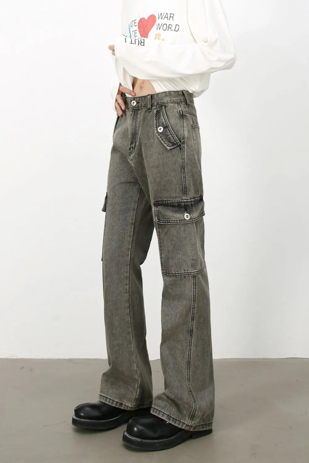 Men's Straight Leg Jeans with Cargo Pockets