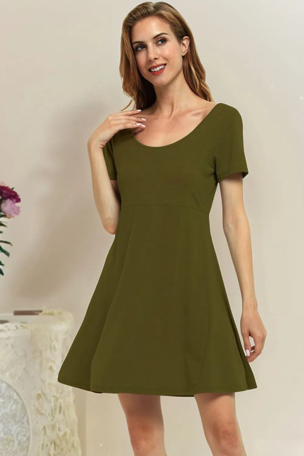 Round Neck Short Sleeve Flared Summer Dress