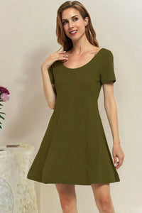Round Neck Short Sleeve Flared Summer Dress
