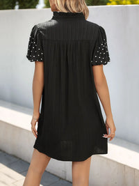 Textured V-Neck Short Sleeve Mini Dress