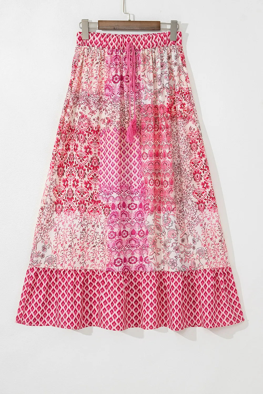 Printed Tassel Drawstring High Waist Maxi Skirt