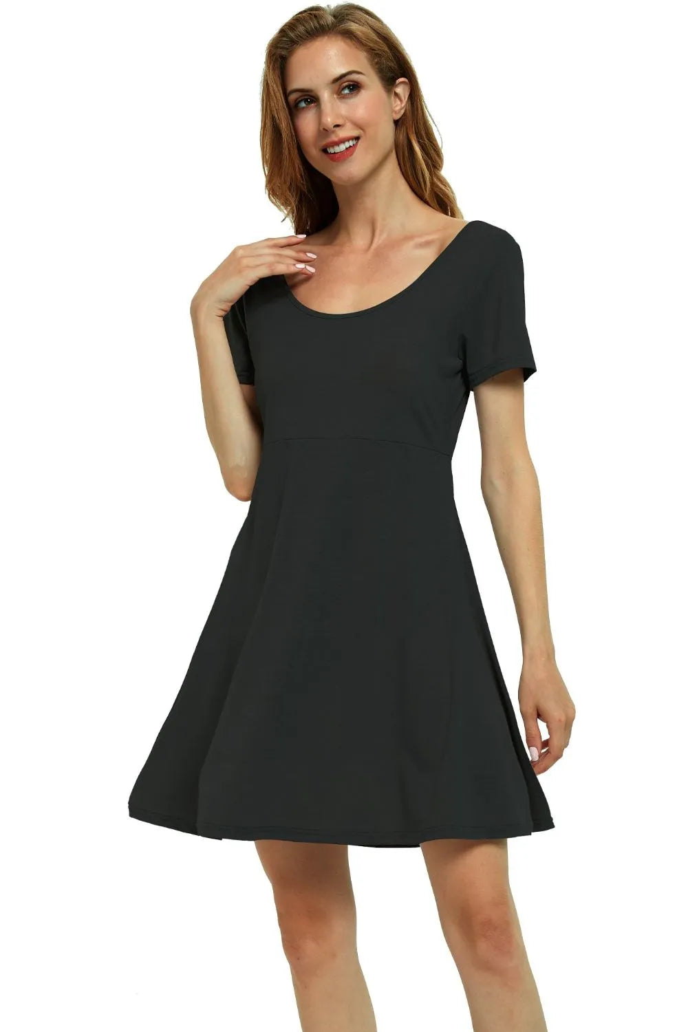 Round Neck Short Sleeve Flared Summer Dress