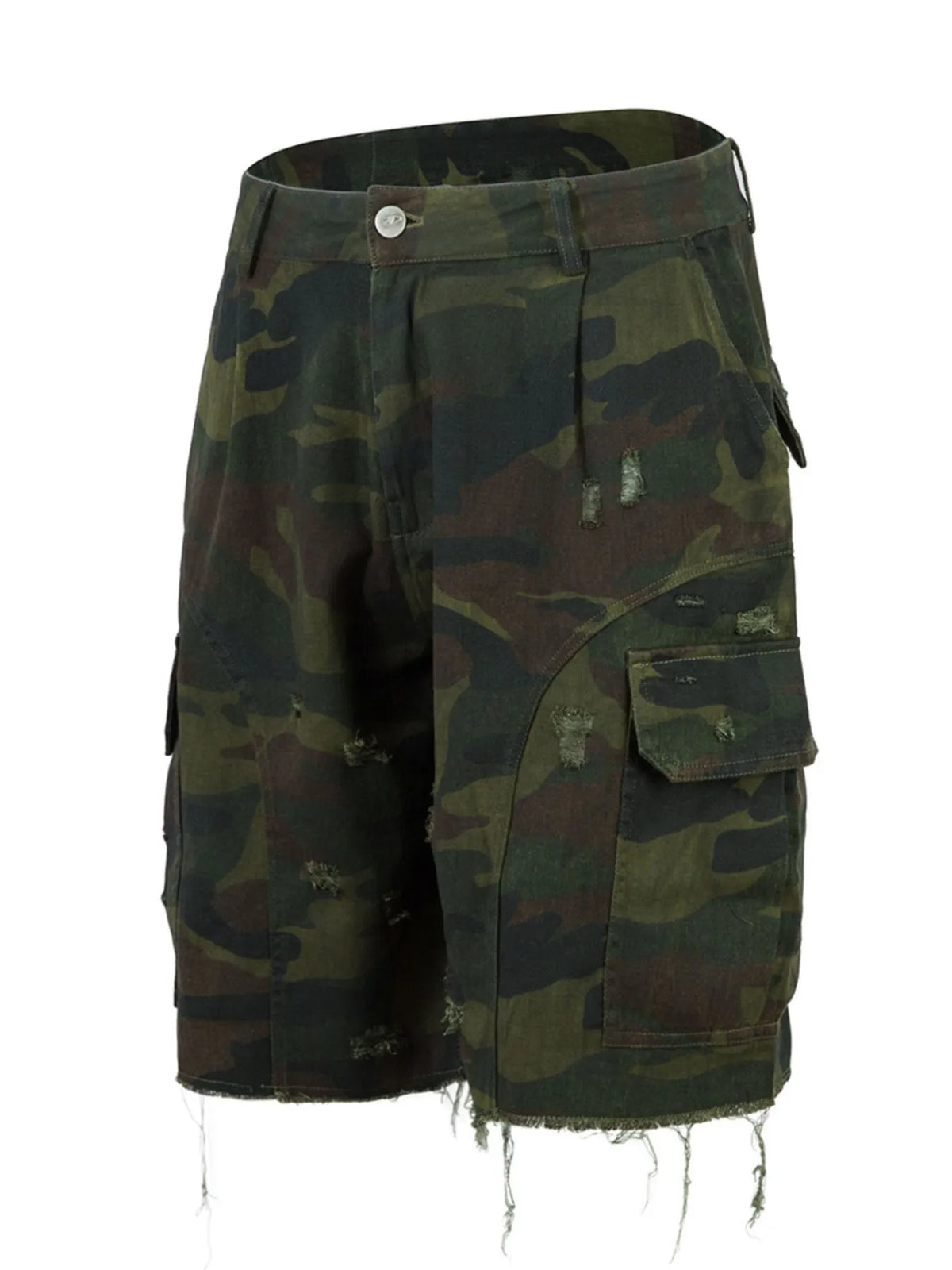 Men's Camouflage Cargo Shorts with Frayed Hem