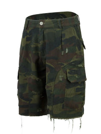 Men's Camouflage Cargo Shorts with Frayed Hem