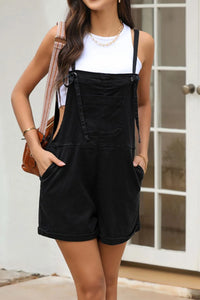 Square Neck Denim Overalls with Pockets