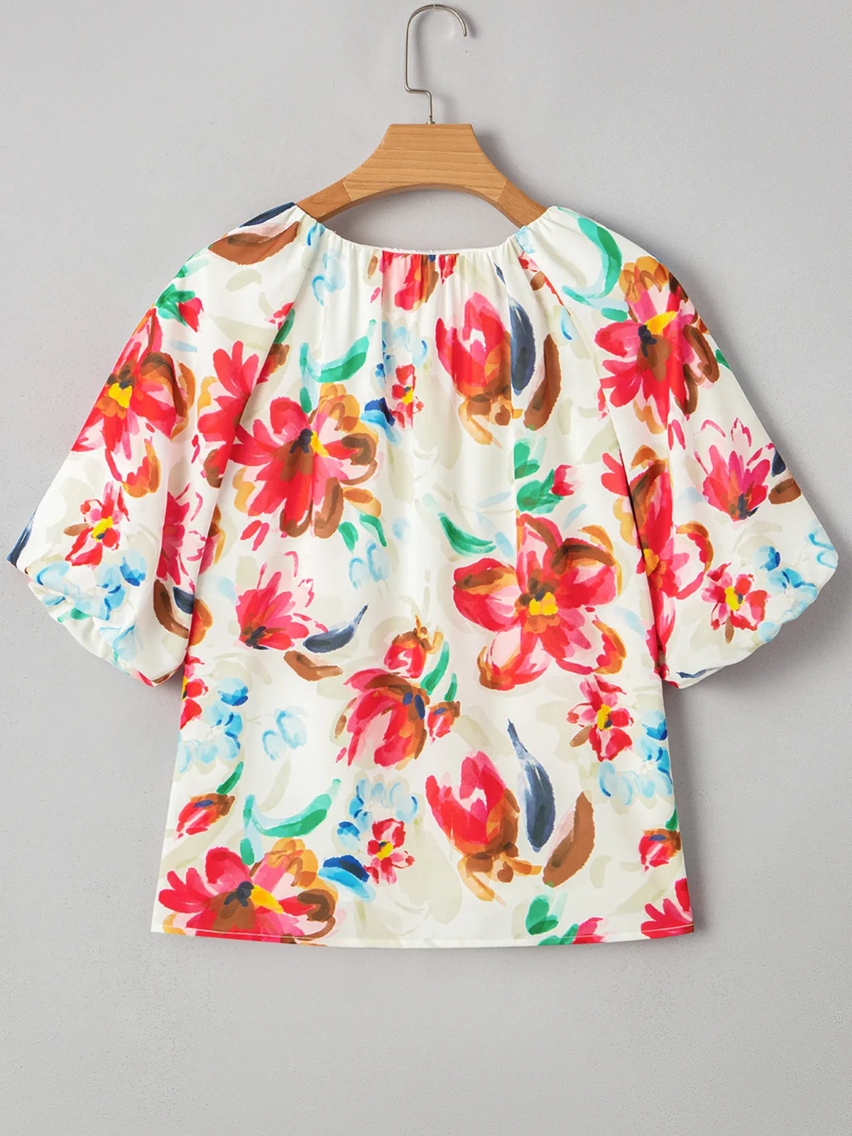 Floral Print Puffy Half Sleeve Blouse