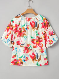 Floral Print Puffy Half Sleeve Blouse