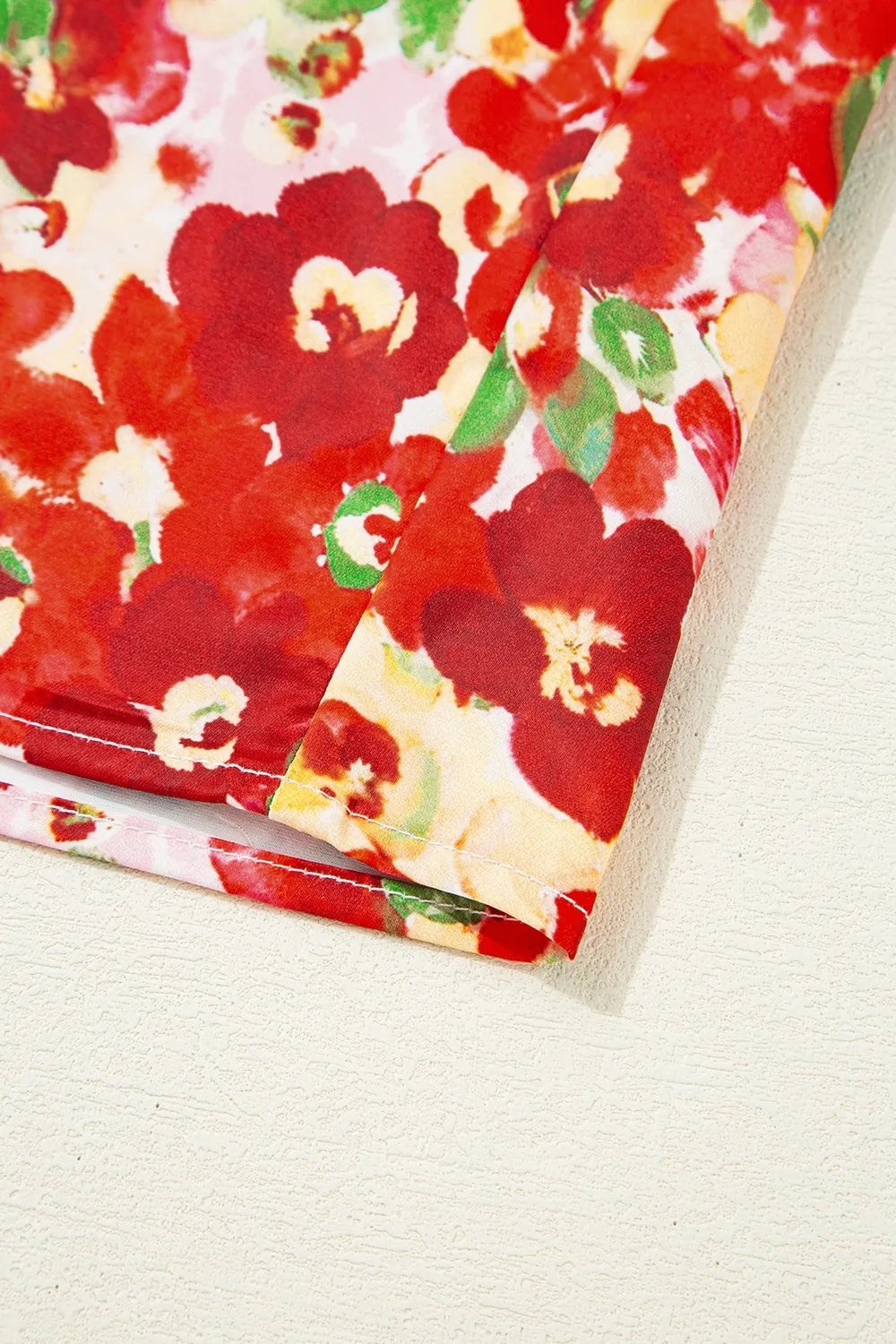 Floral Print Puff Sleeve Surplice Blouse