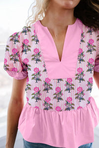 Floral Notched Peplum Blouse