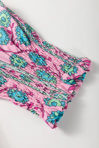 Printed Shirred Sleeve Buttoned Front Midi Dress with Sash