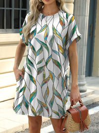 Printed Round Neck Short Sleeve Mini Dress