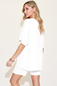 Bamboo Full Size V-Neck Drop Shoulder T-Shirt and Shorts Set