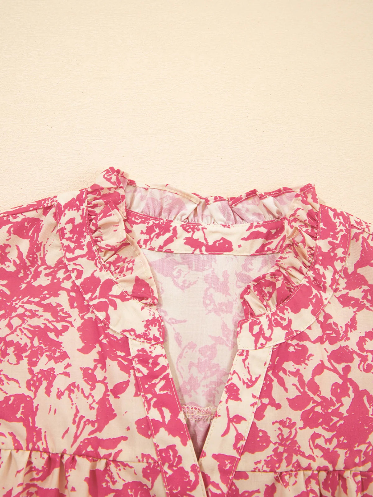 Printed Half Button Neck Ruffle Sleeve Blouse