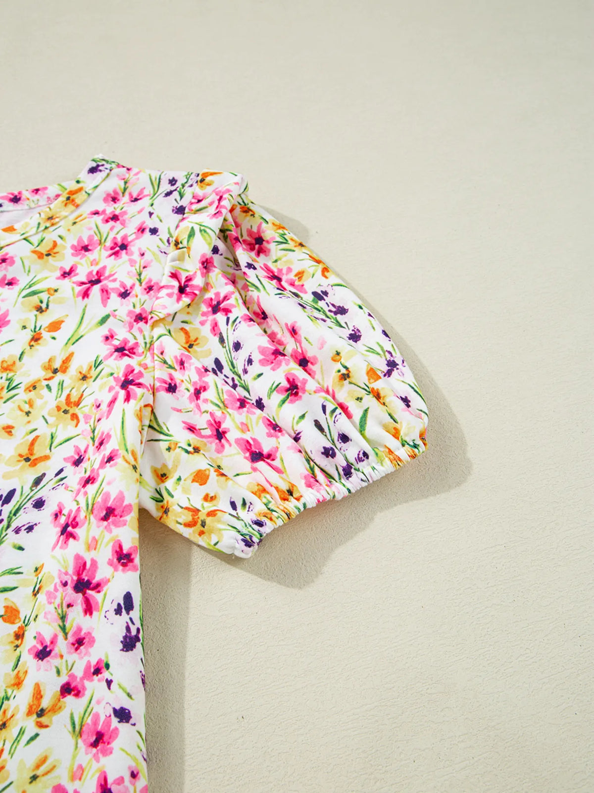 Floral Puff Sleeve Crewneck Blouse