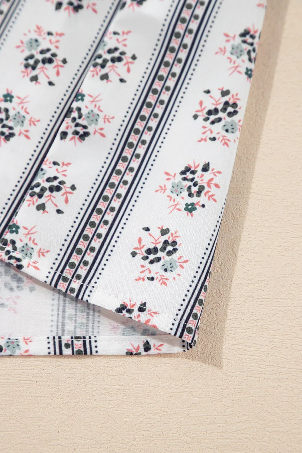 Floral Ruffled Collar Short Puff Sleeve Printed Blouse