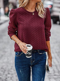 Textured Round Neck Sweatshirt Long Sleeve